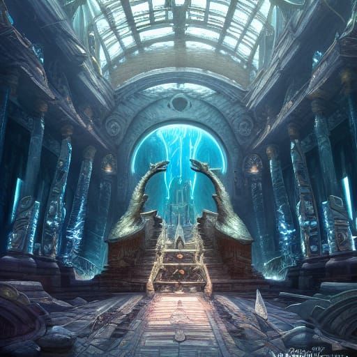 Magical Atlantis Throne Room in Digital Art Style