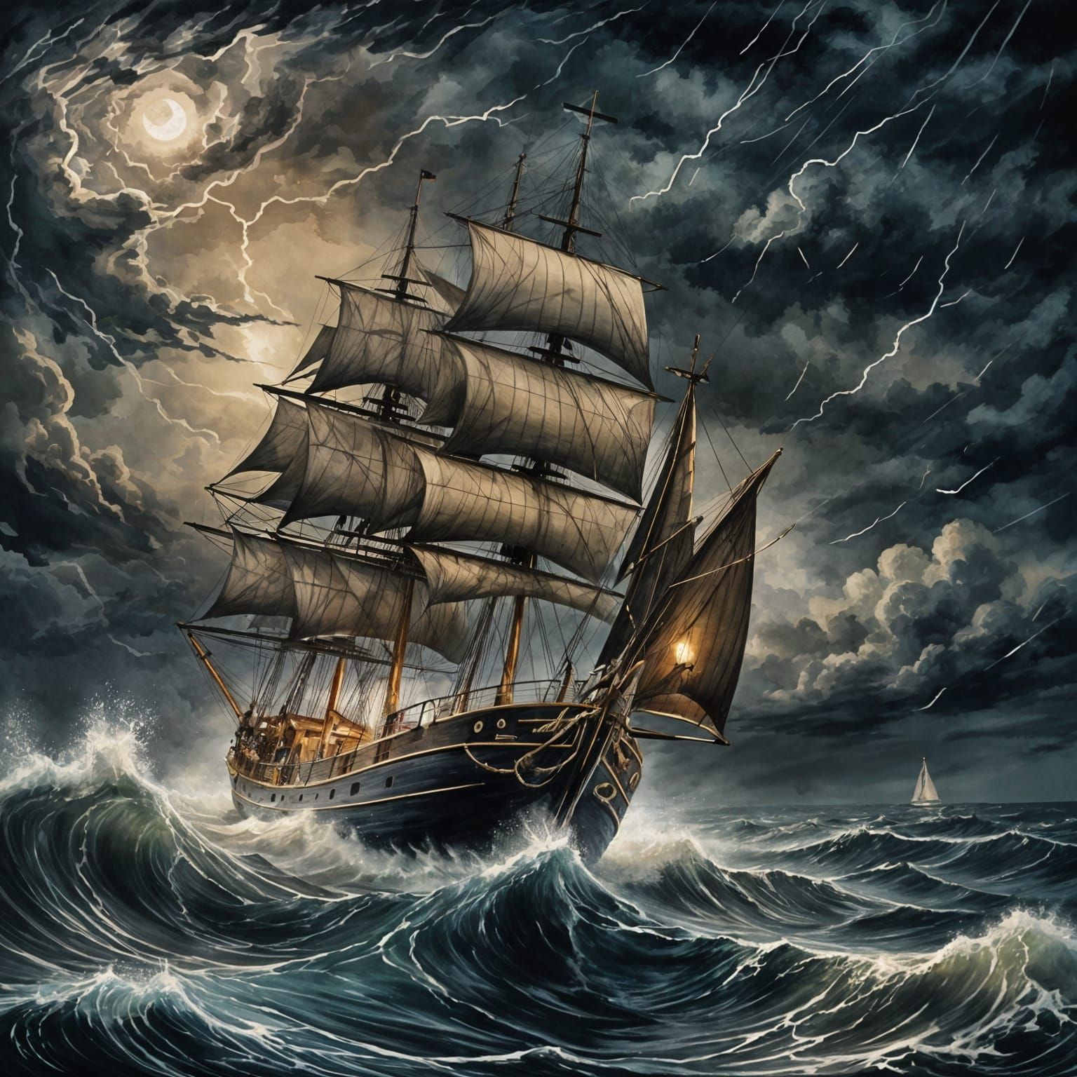 majestic sailboat on a stormy sea