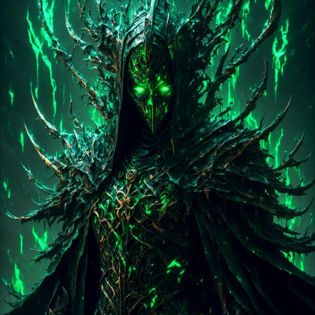 Steel Lich with Glowing Eyes in Grimdark Setting