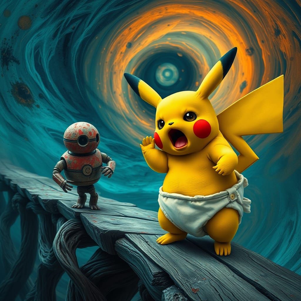 Pikachu's Existential Scream in Surreal Dreamscape