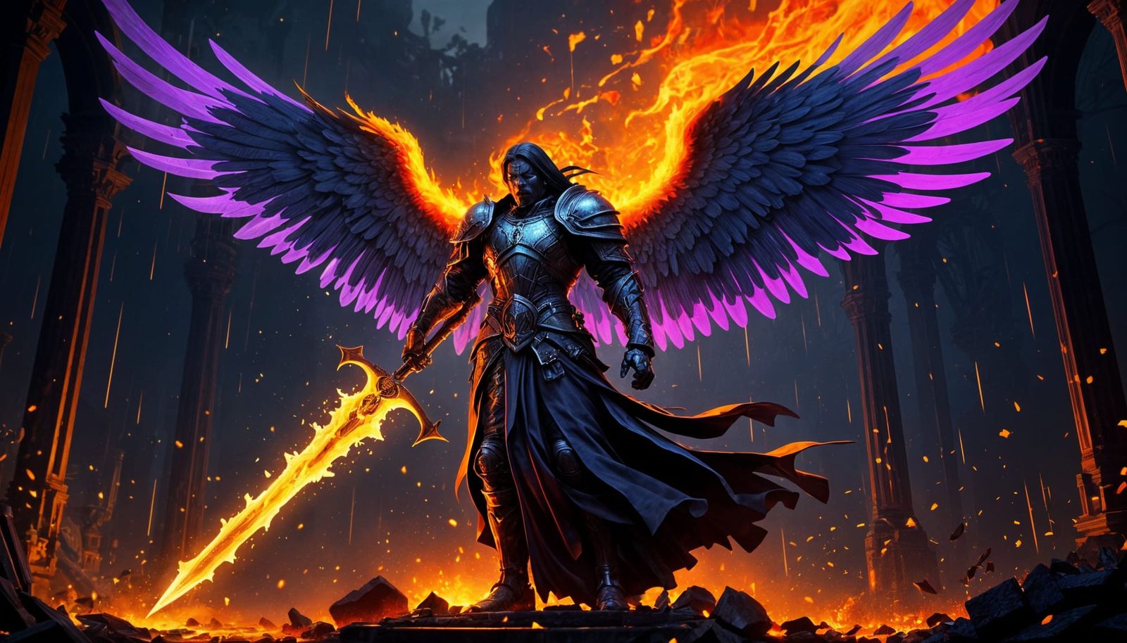 Dark Fantasy Angel of Death in Hellish Landscape