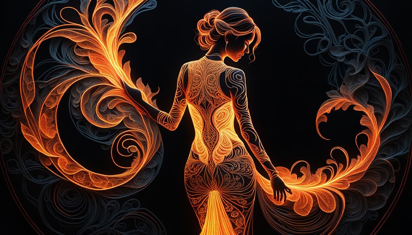 Backlit Woman with Glowing Outline in 3D Anime Art