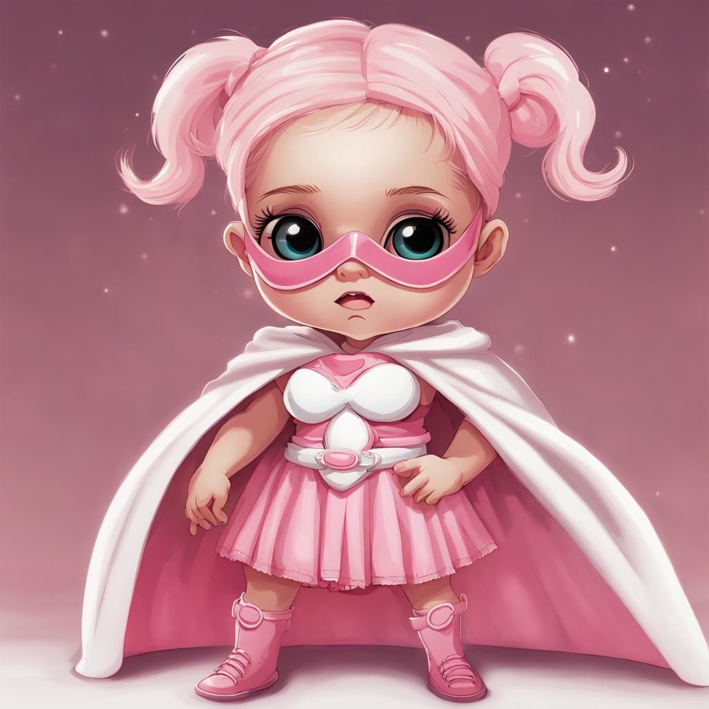 Baby Superheroine in Pink Diaper and Mask