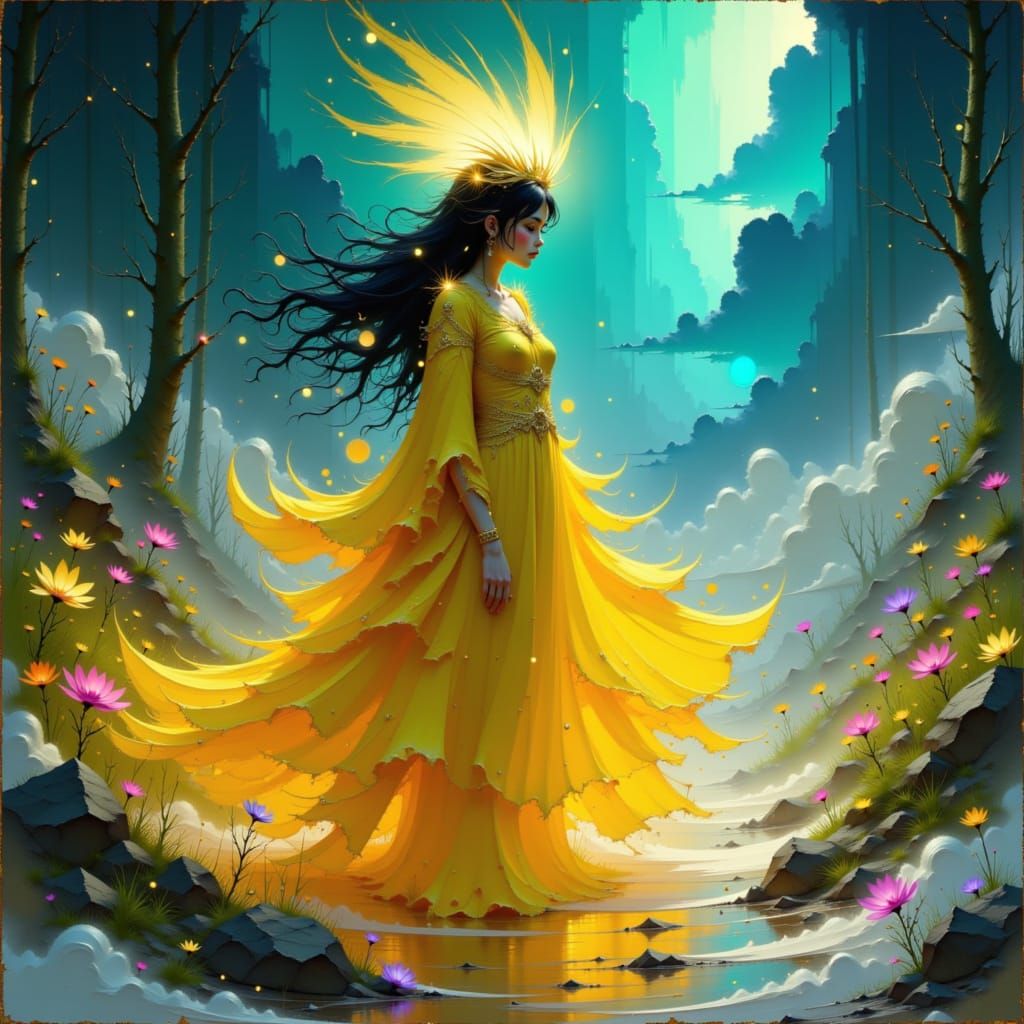 Goddess Sól in Aurora: A Digital Painting