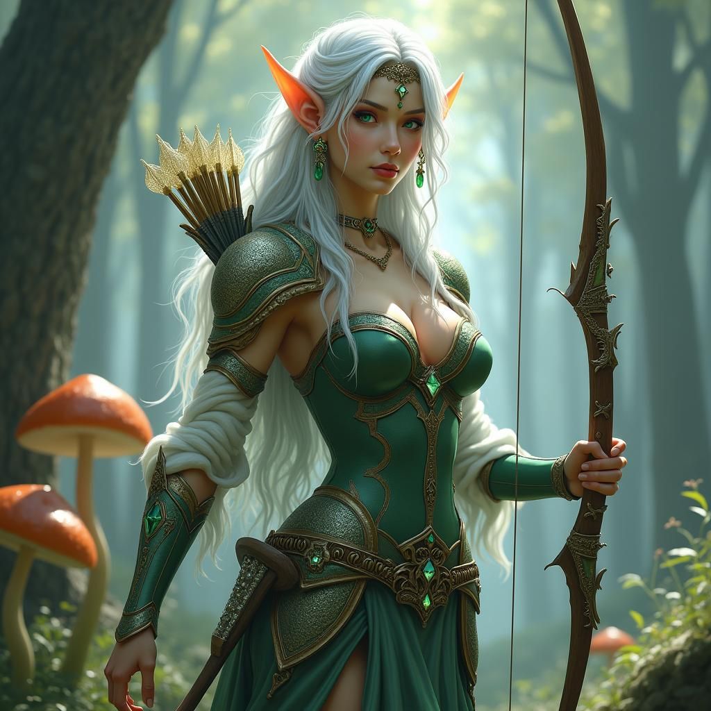 Elven Queen in Ethereal Forest, Kinkade-esque Lighting