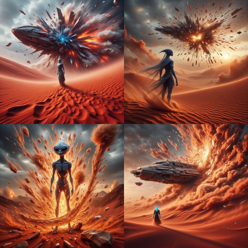 Blue Alien on Windswept Desert Planet