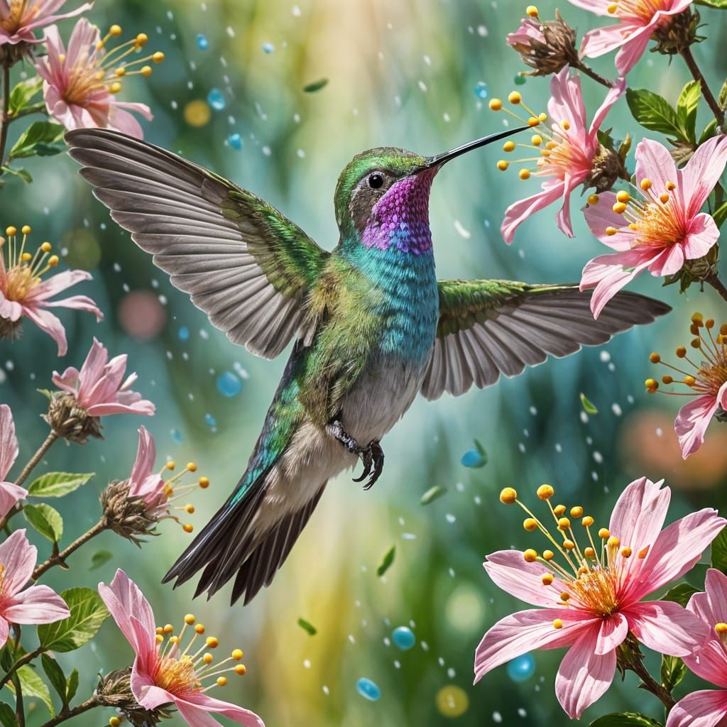 Hummingbird in Flight: A Hyperrealistic Close-Up