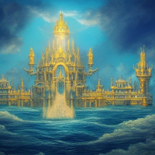 Ocean Palace with Golden Sunlight in Fantasy Art