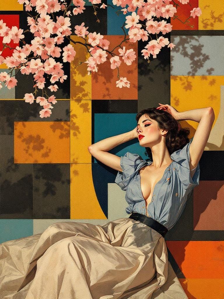 Pop Art Fusion: Mondrian Meets Vintage Pin-Up