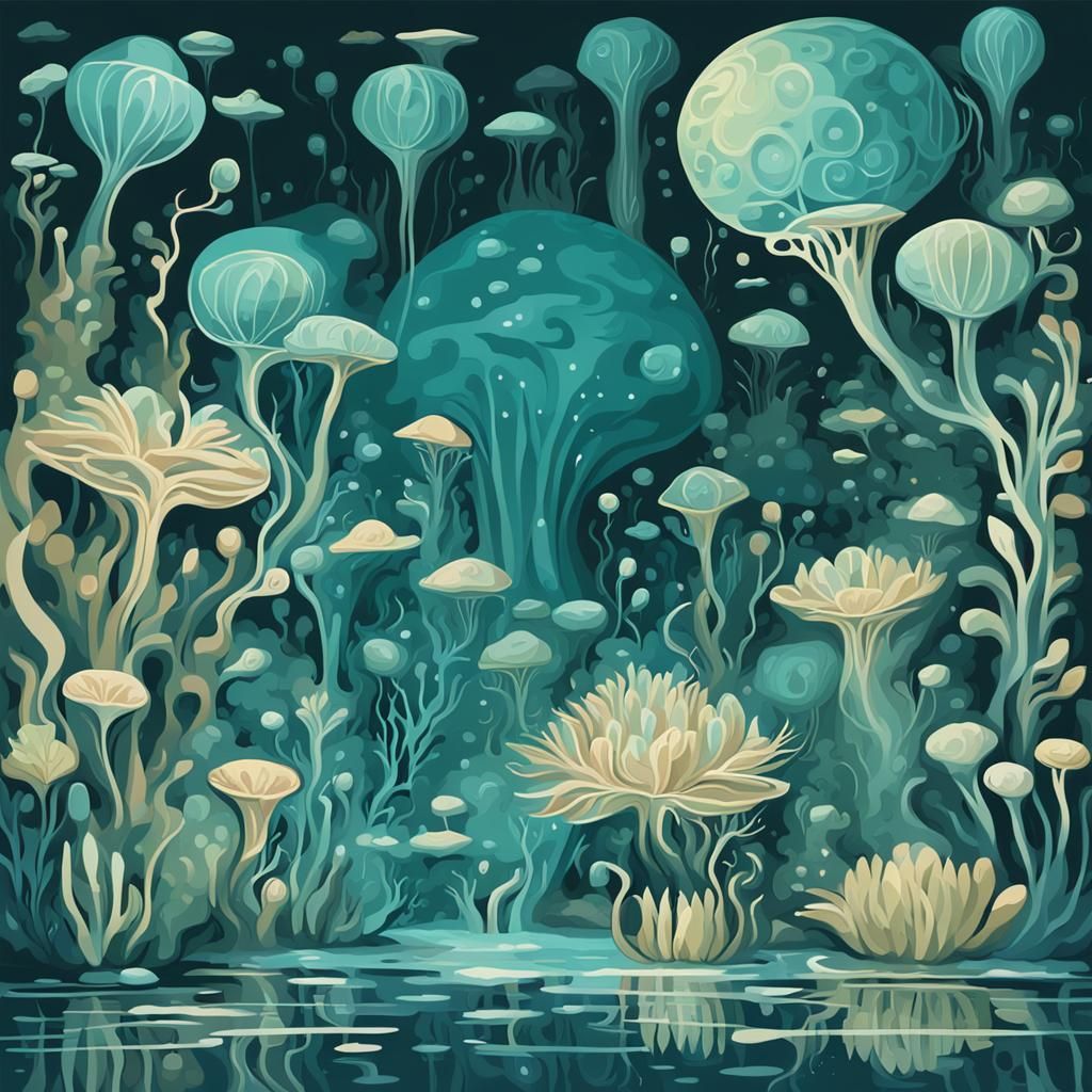 Alien Flora in Intricate Underwater Illustration