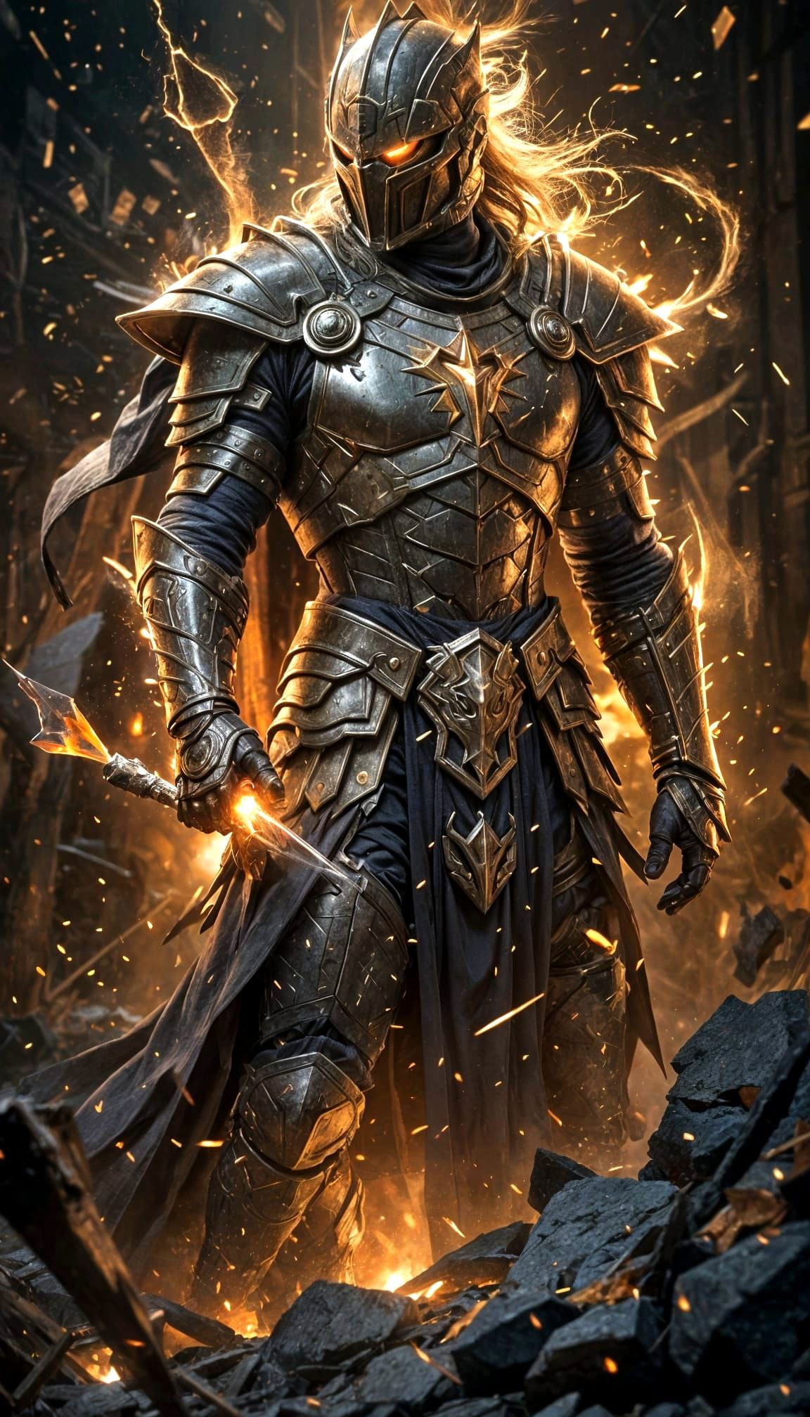 Armored Warrior Engaged in Fierce Battle