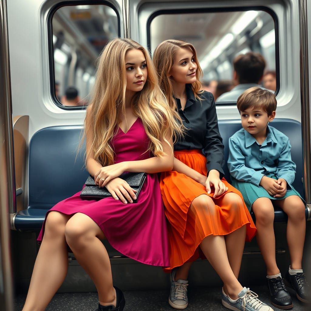 Blond Man in Dress with Purse in Metro Station