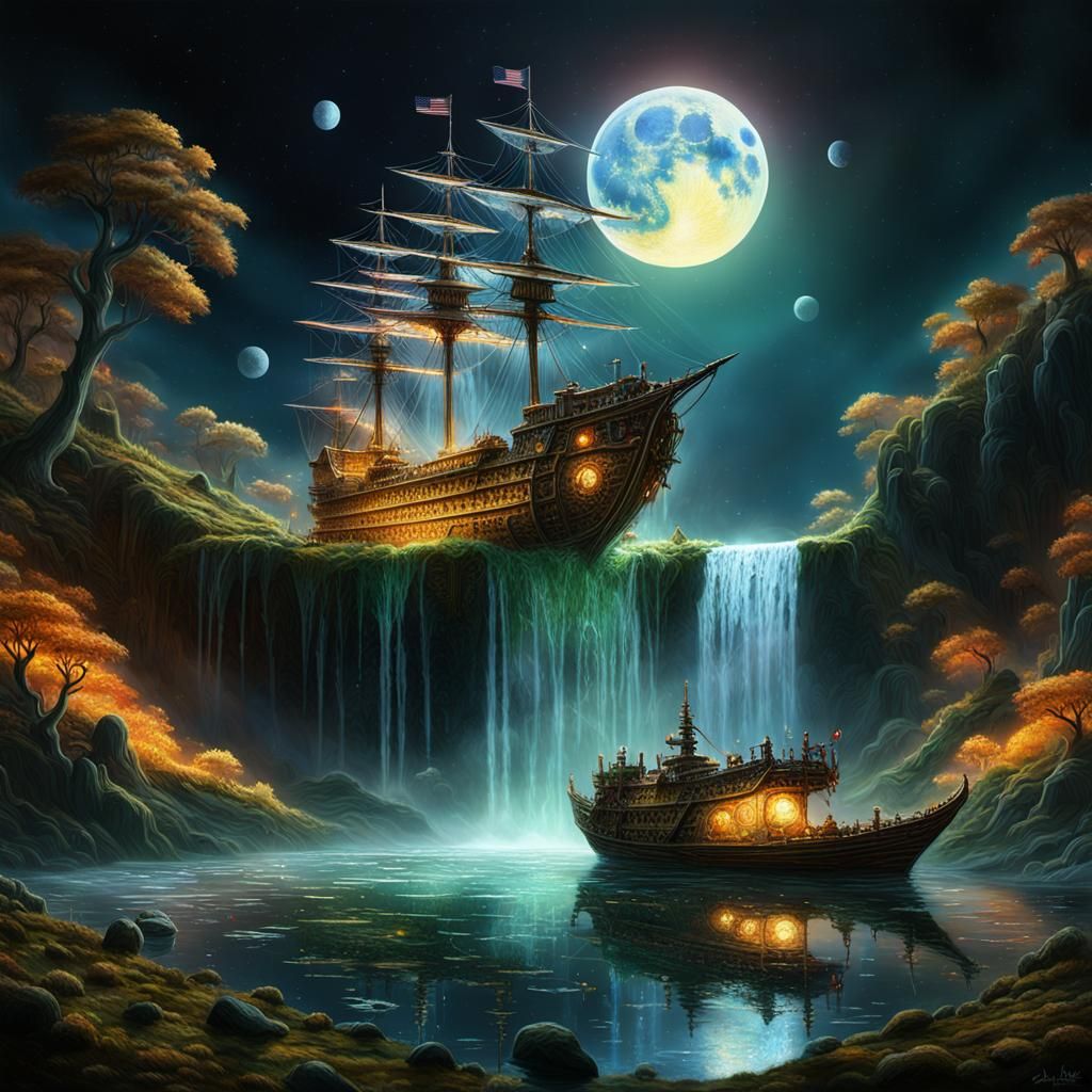 Crystal Ship Crash in Surreal Amber Waves