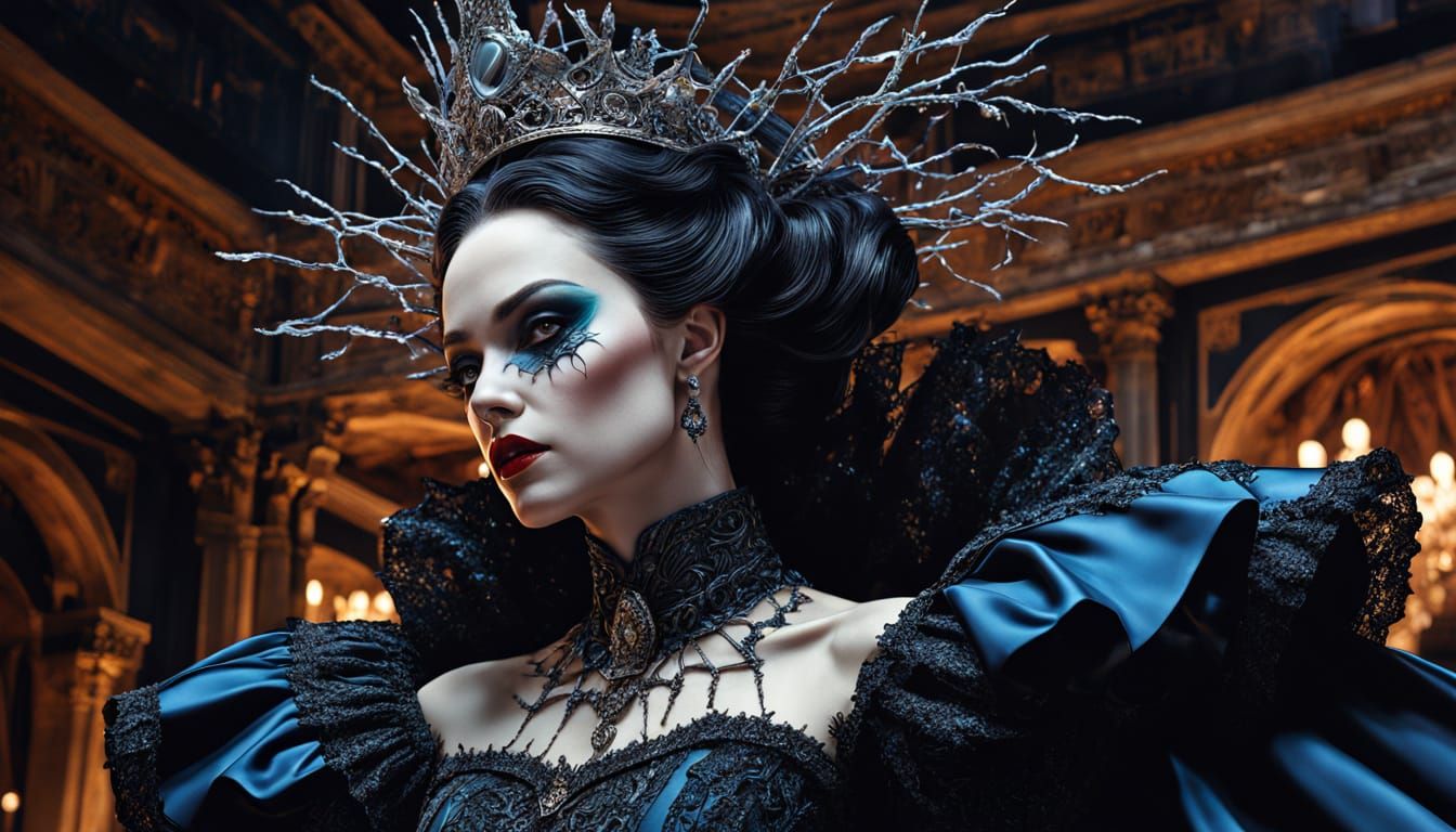 Gothic Surreal Villainess with Cracked Porcelain Skin
