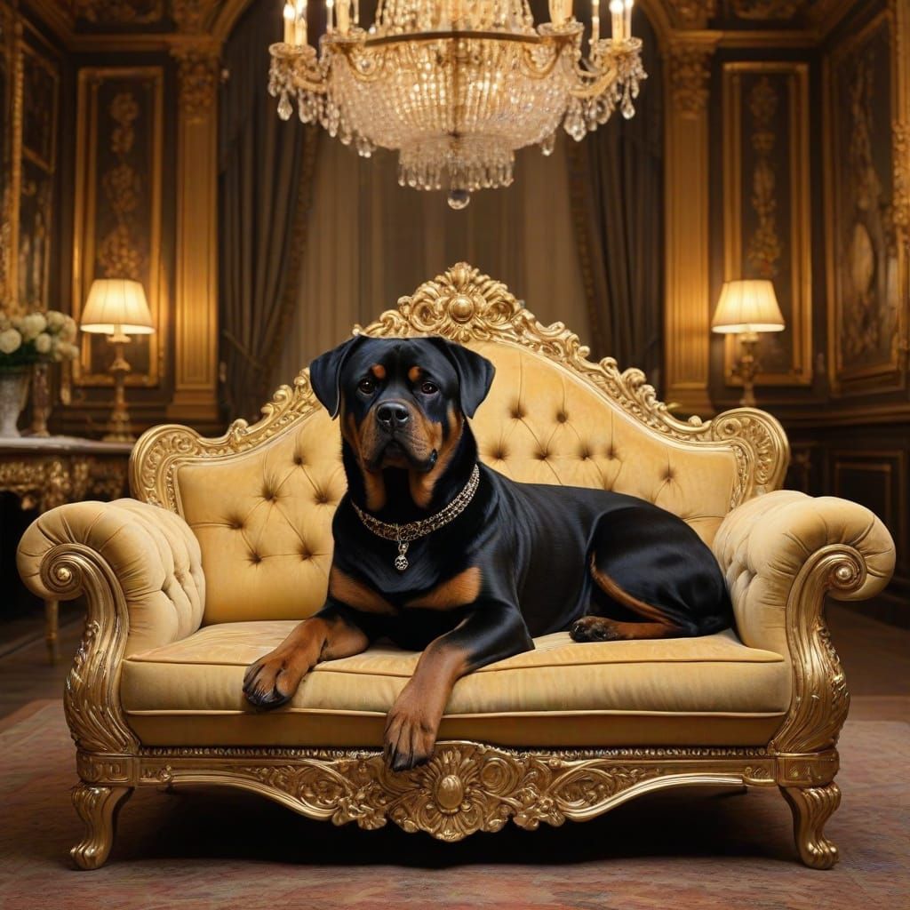 Rottie on a fancy schmancy couch