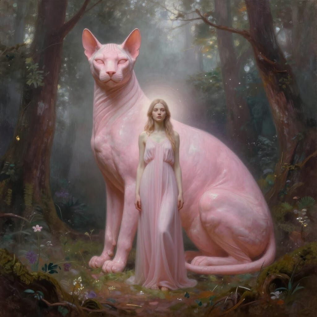 Pink Sphinx Vigil in Dreamlike Forest