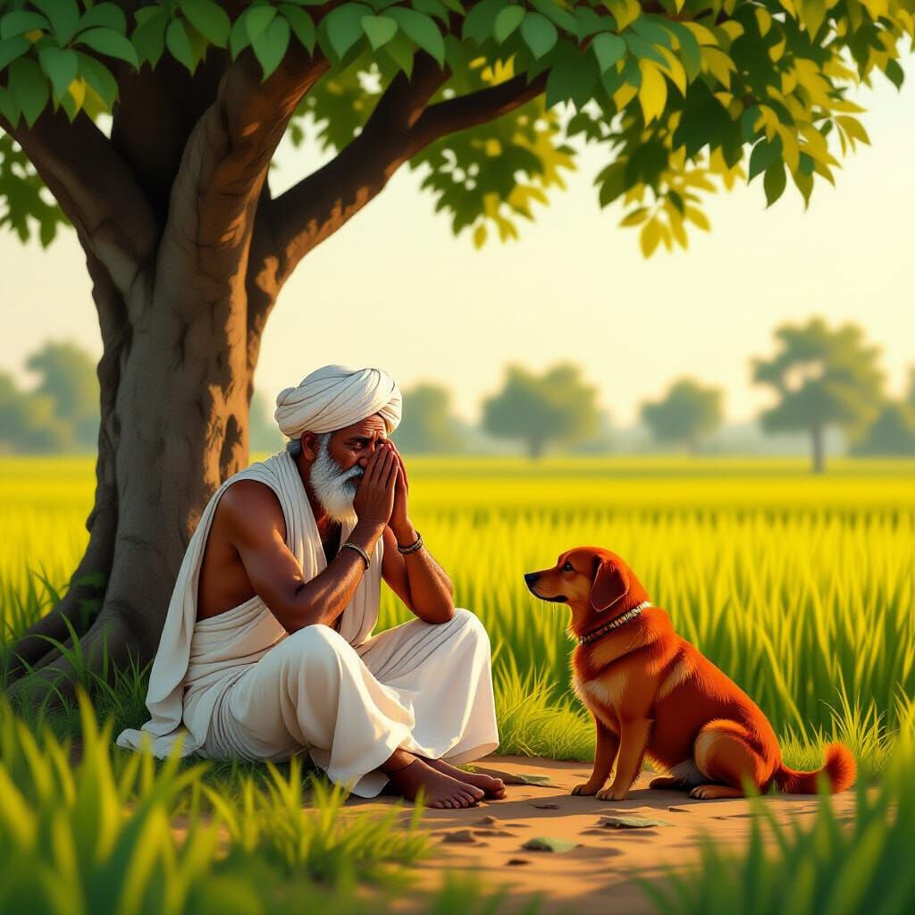 Indian Farmer with Dog in 3D Cartoon Style