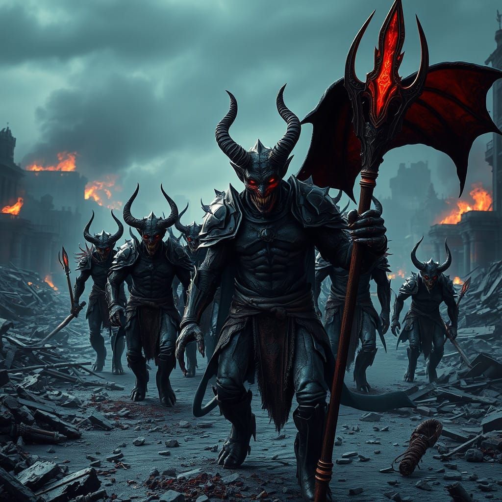 Epic Demon Warrior in Post-Apocalyptic City HDR Portrait