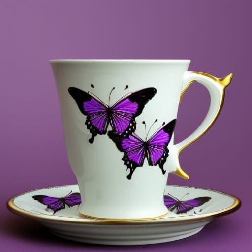 Beautiful Person with Butterfly on Ornate Teacup
