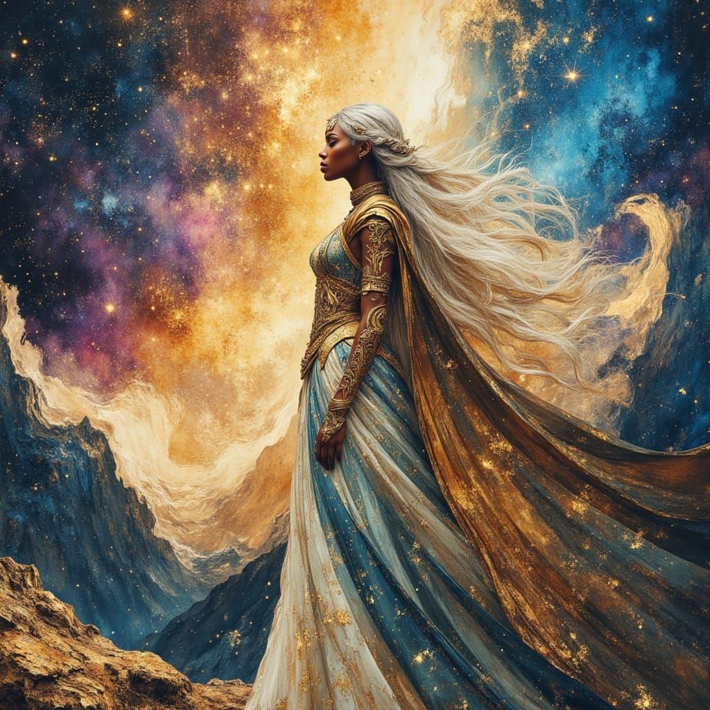 Majestic African Warrior Goddess in Celestial Armor