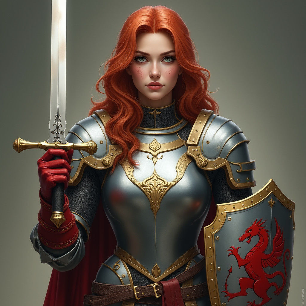 Regal Paladin with Sword and Dragon Shield