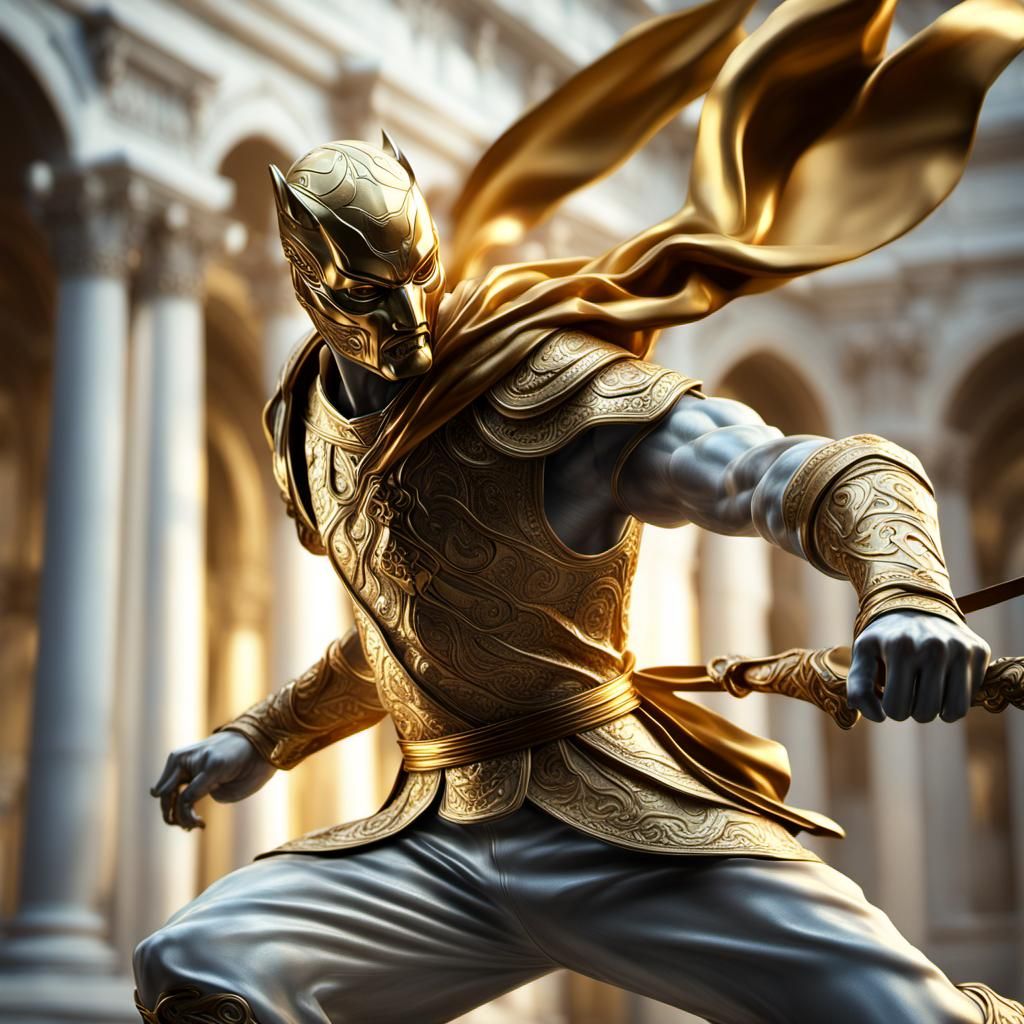 Hyperrealistic Marble Sculpture of Hawkey in Action