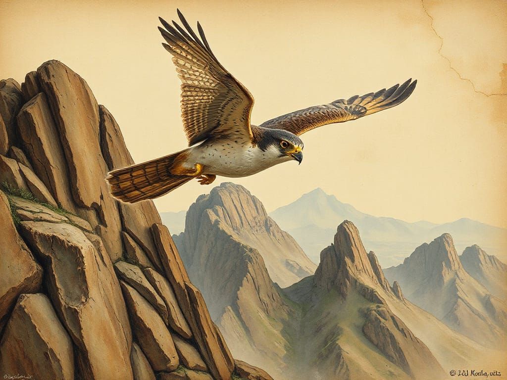 Falcon Soaring: A Vintage-Style Bird Illustration