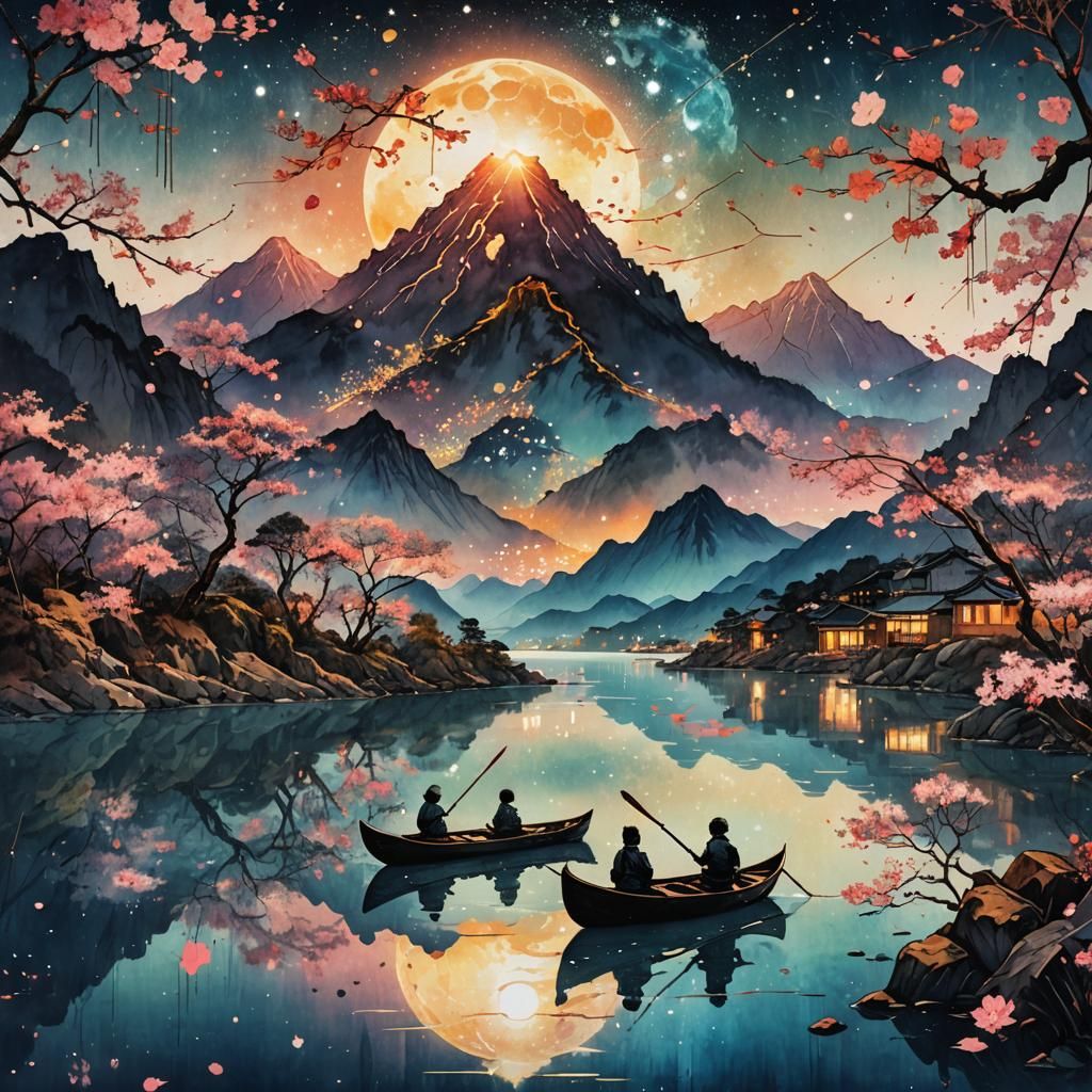 Sakura Silhouette Double Exposure in Golden Light