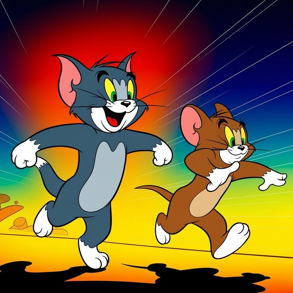 Tom and Jerry Chase in Classic Cartoon Style