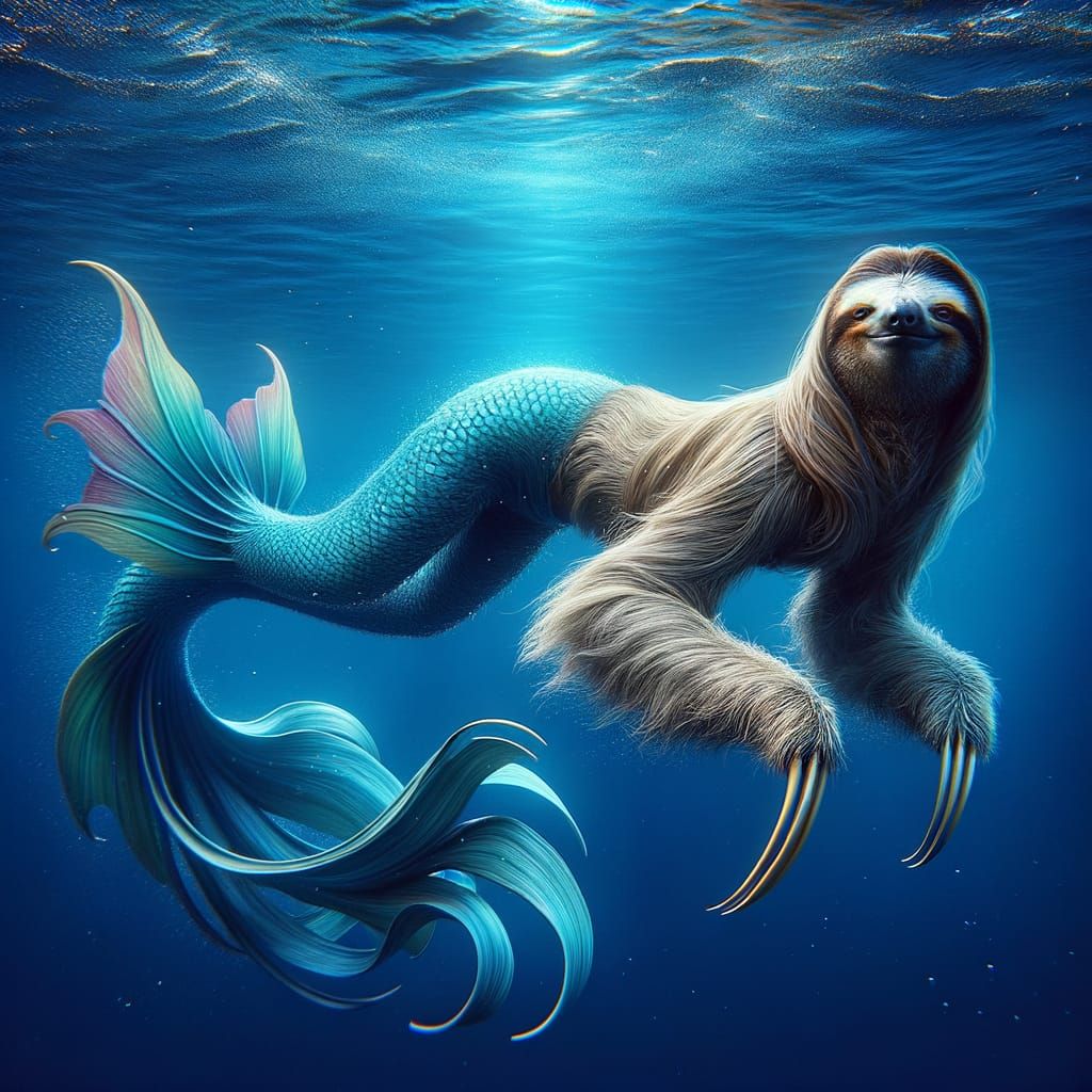 Underwater Mermaid-Sloth in Vintage Aesthetic Concept Art