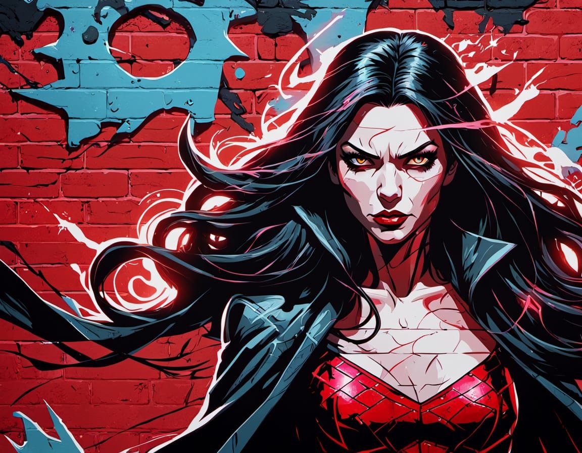 Scarlett Witch Graffiti Portrait in Urban Street Art