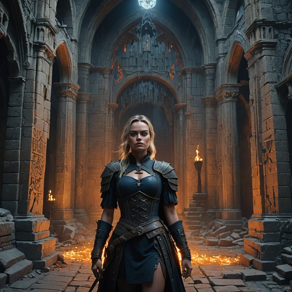 Margot Robbie as Angry Girl in Gothic Castle