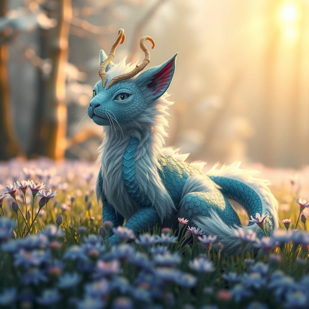 Majestic Dragon-Cat in Winter Forest