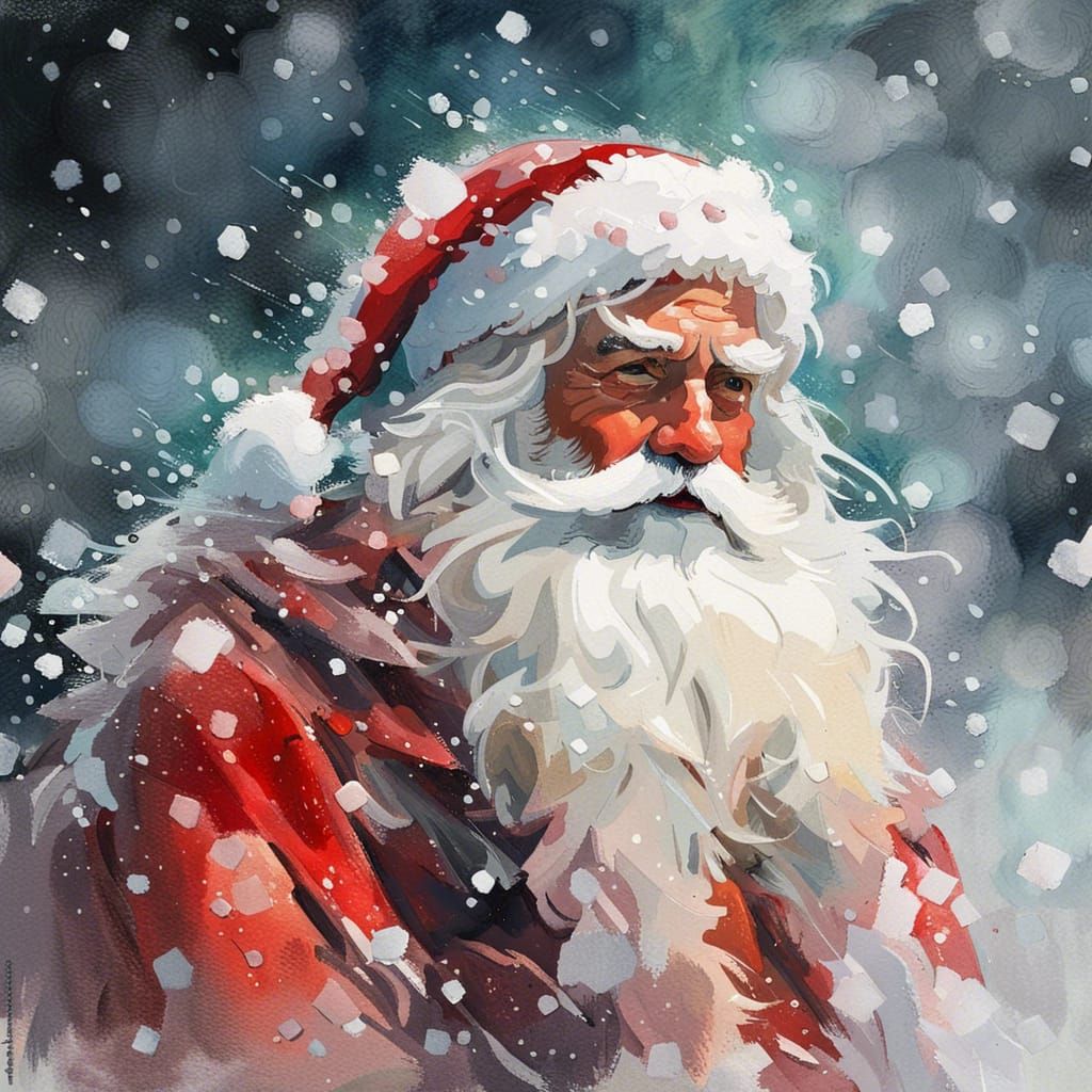 Santa Claus Portrait in Snowy Gouache Style