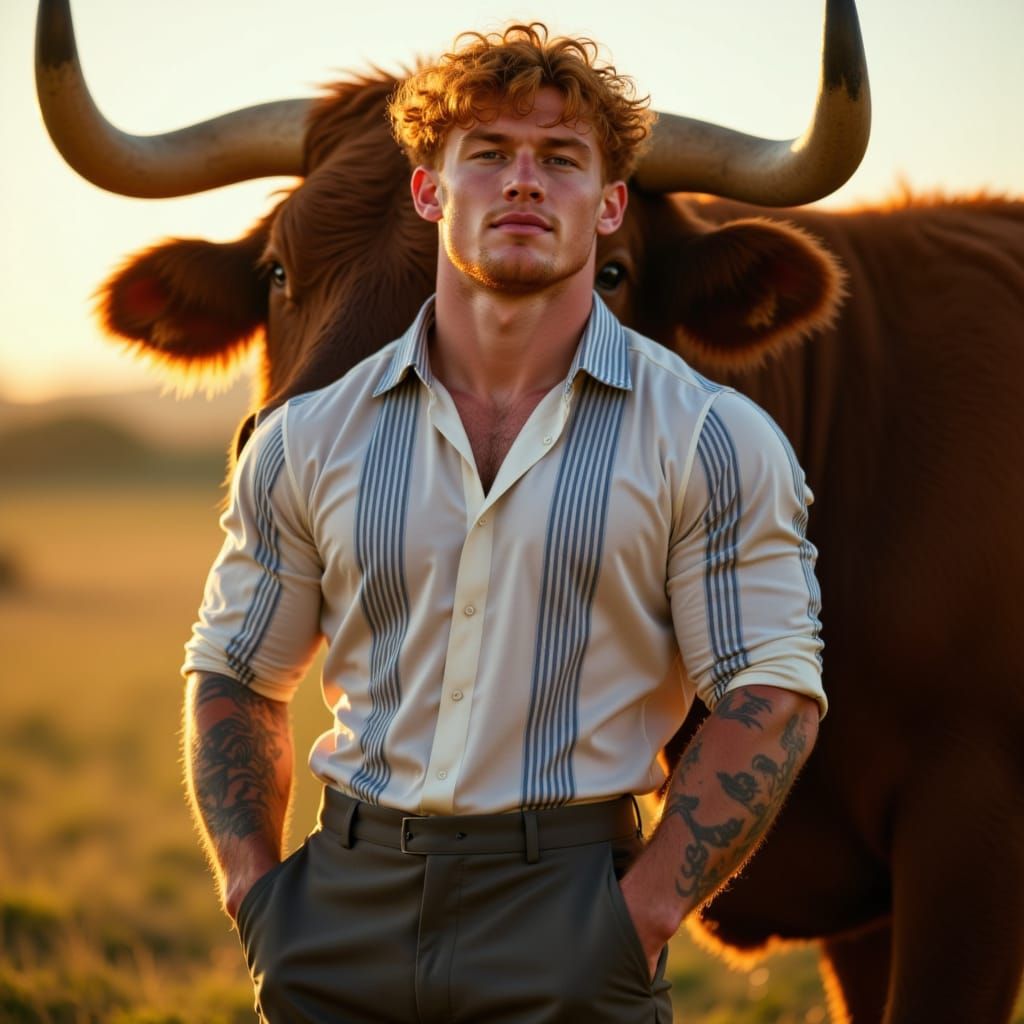 Rugby Player Poses With Majestic Bull on Farm