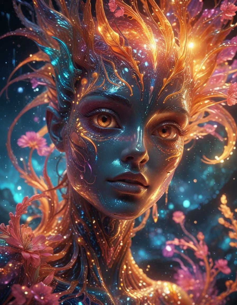 Surreal Cosmic Being in a Dreamlike Galaxy