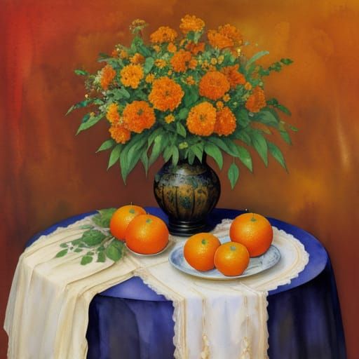 Impressionist Still Life of Orange Fruit in Watercolor