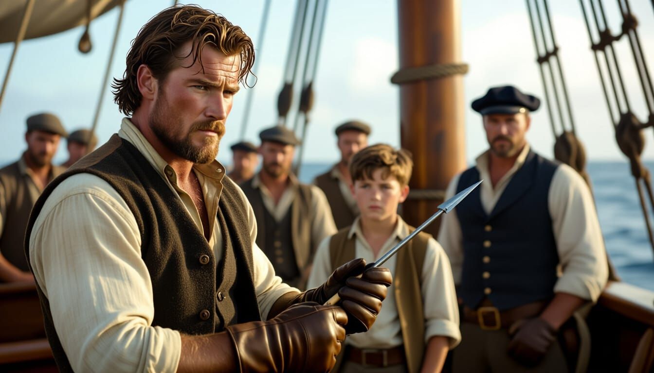 Whaling Ship Crew in Cinematic Film Still