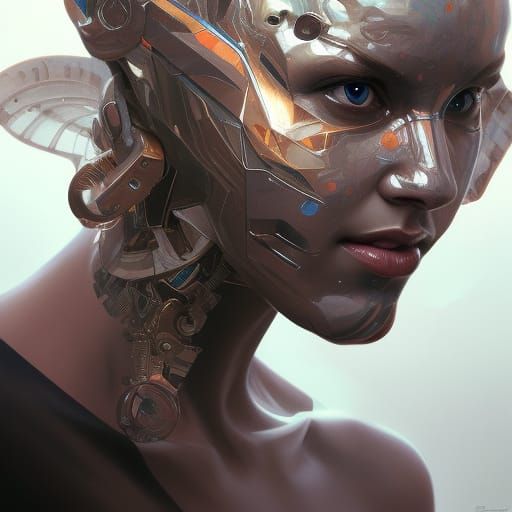 Detailed Cyborg Portrait in Splash Art Style