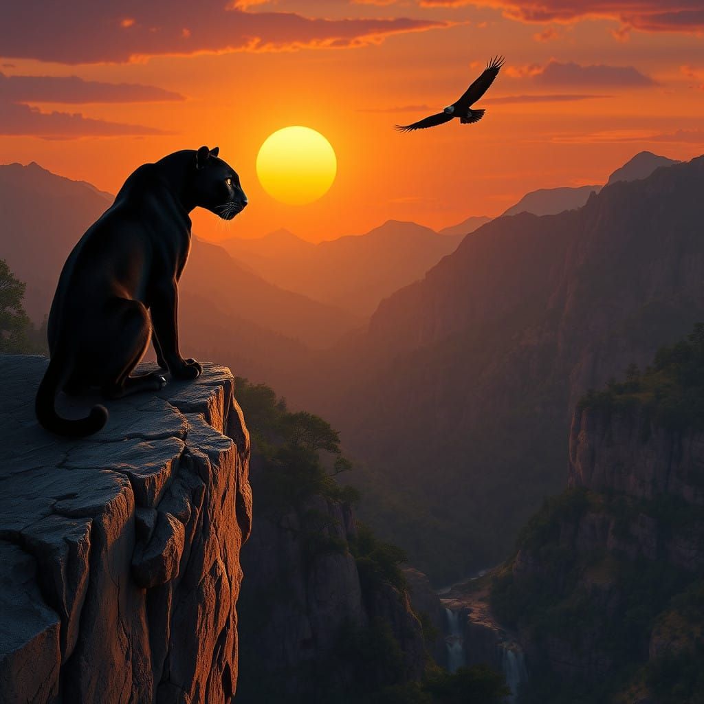 Regal Panther at Dusk with Mystic Eagle