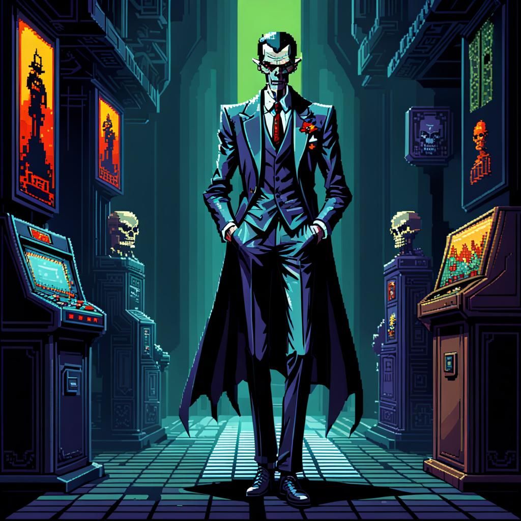 Sinister Game Boss in Retro Pixel Art