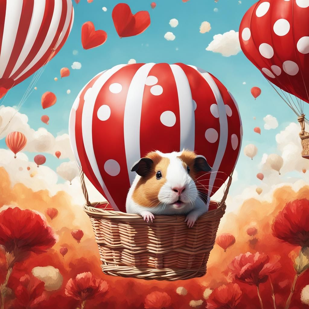 Guinea Pig Travels in Polka Dot Hot Air Balloon