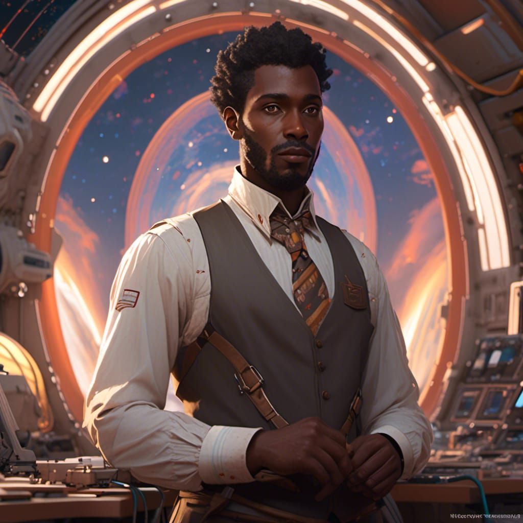 African American Astronomer Portrait in Anime Style