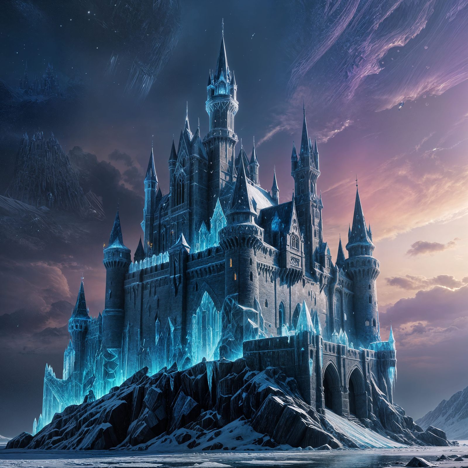 Ethereal Ice Fortress in Gothic Splendor