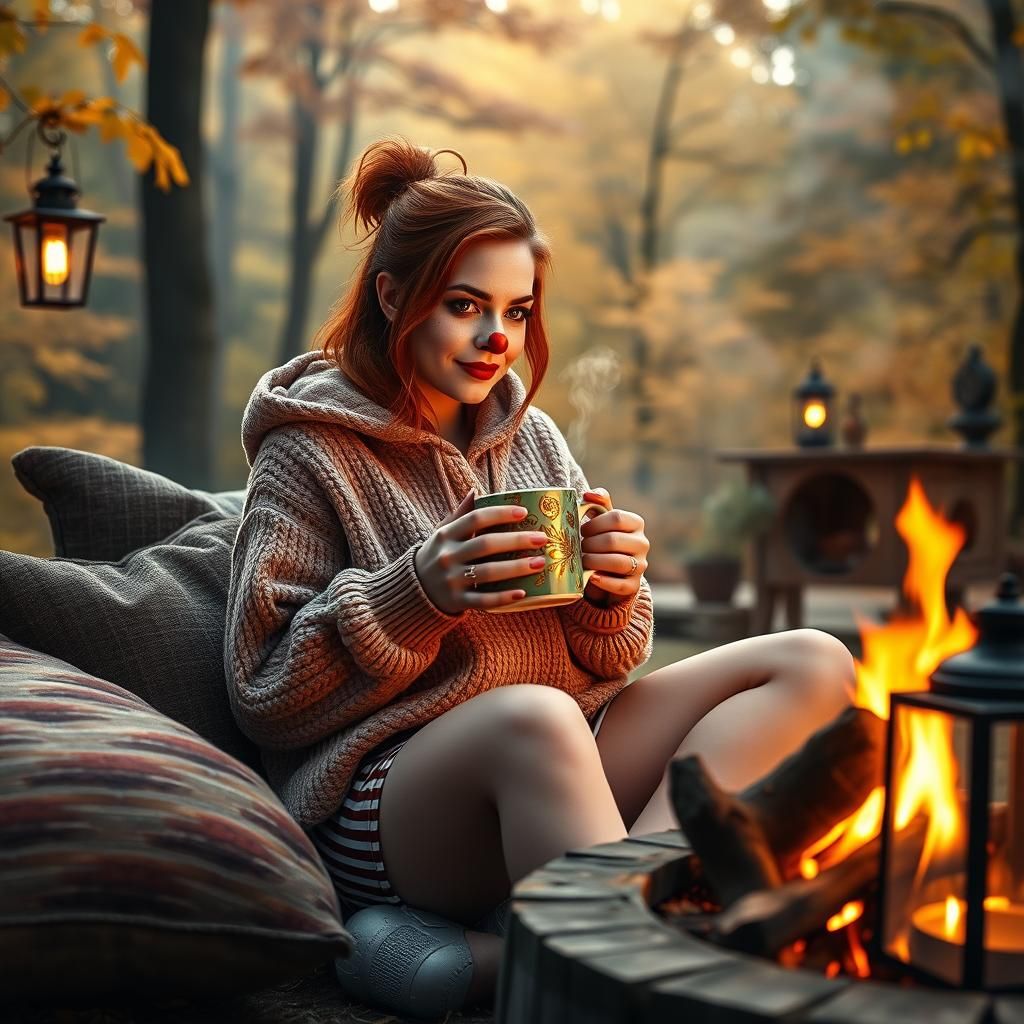 Clown with Pumpkin Spice Coffee, Detailed Matte Painting
