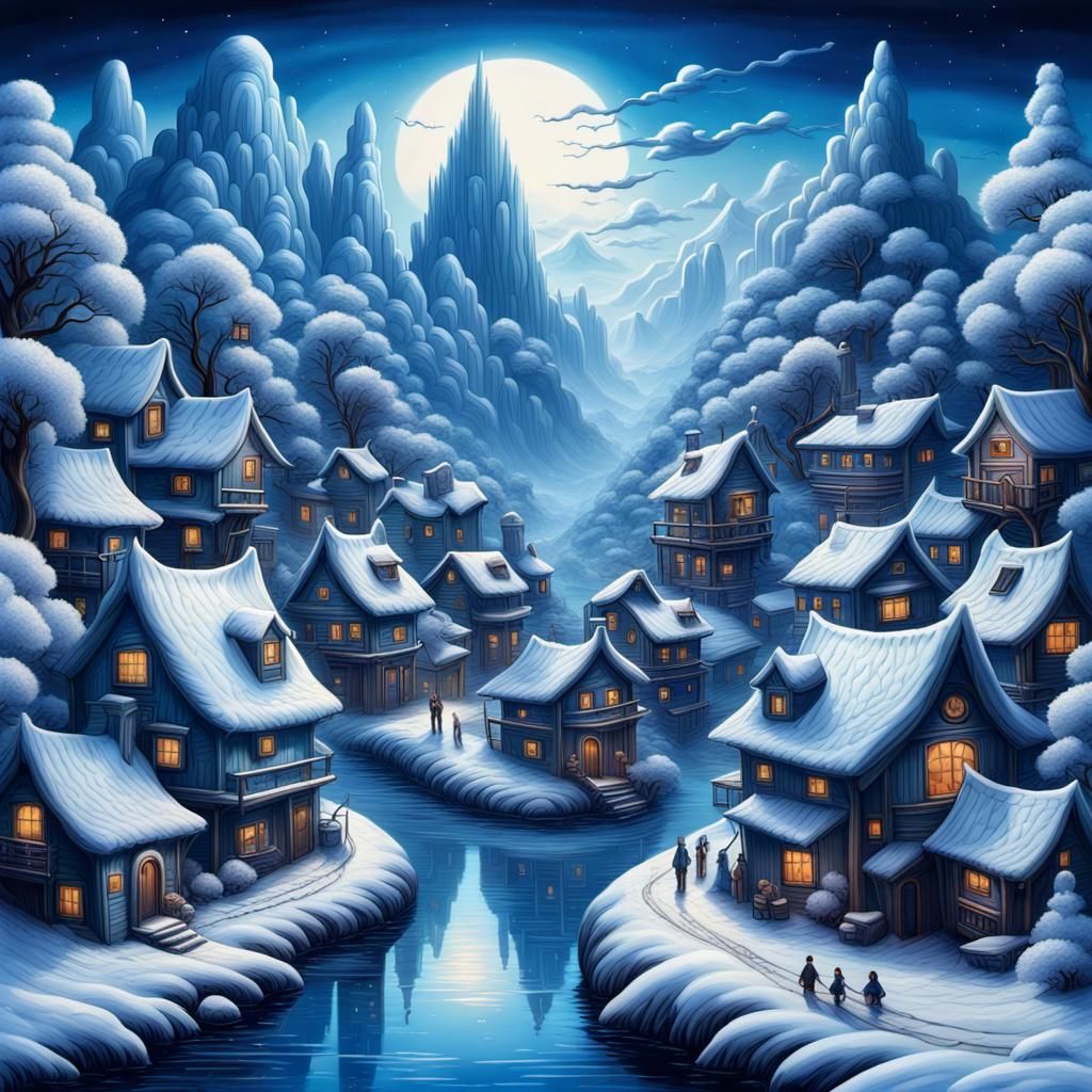 Chibi Winter Village: Surrealist Masterpiece