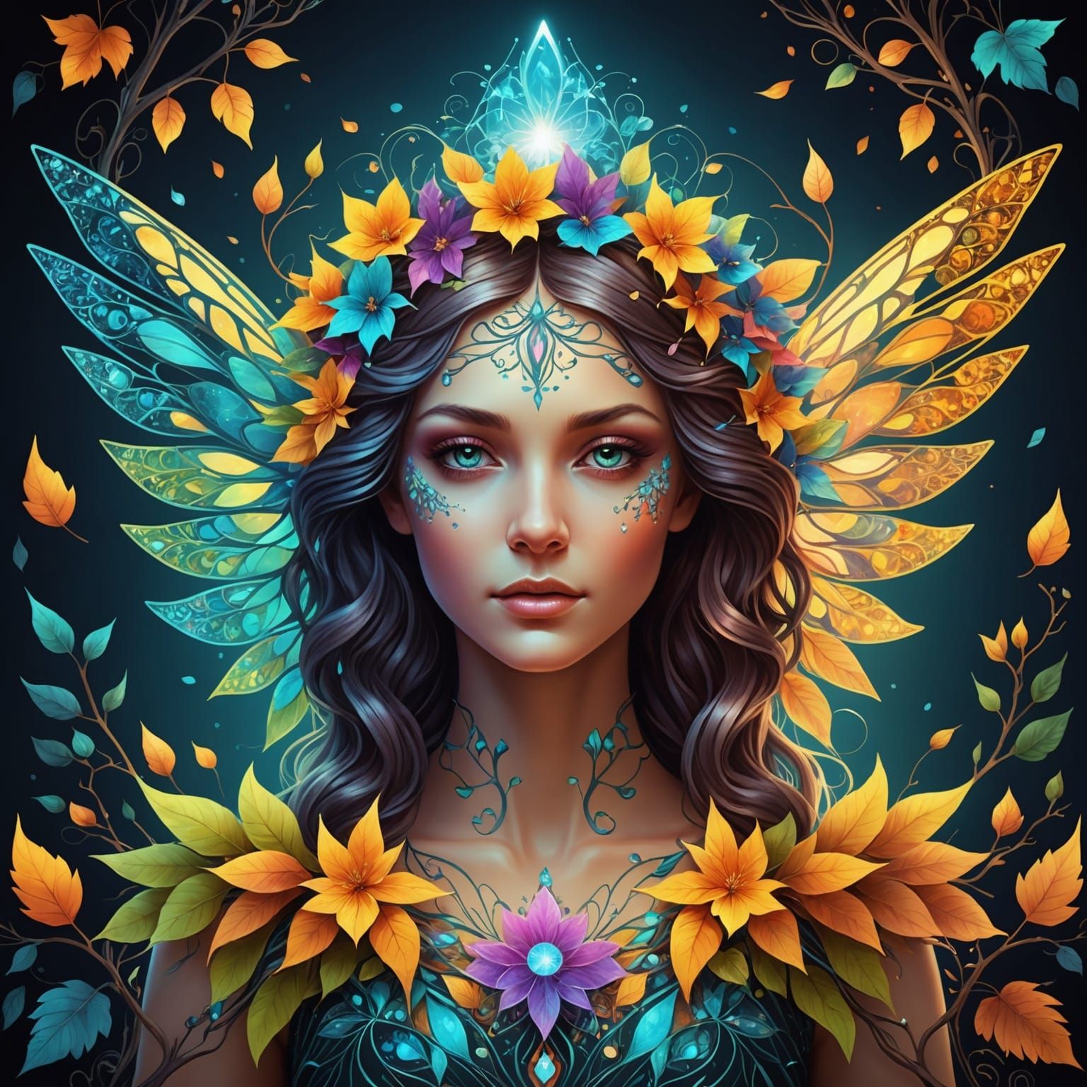 Art Deco Fairy with Flowing Hair and Wings