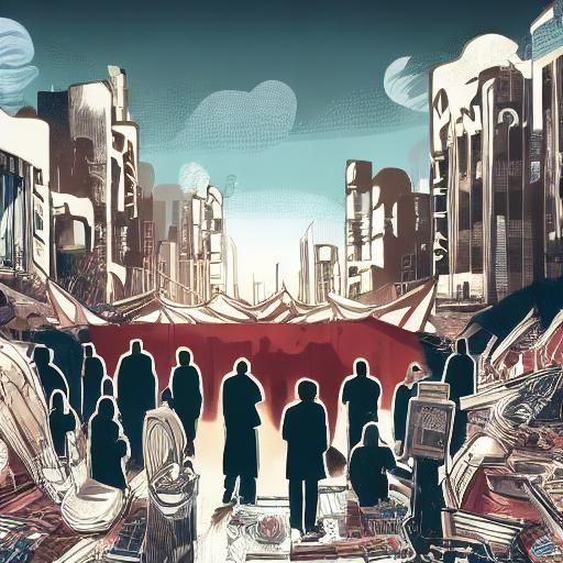 Cyberpunk Protest Against Censorship in Neo-Noir City