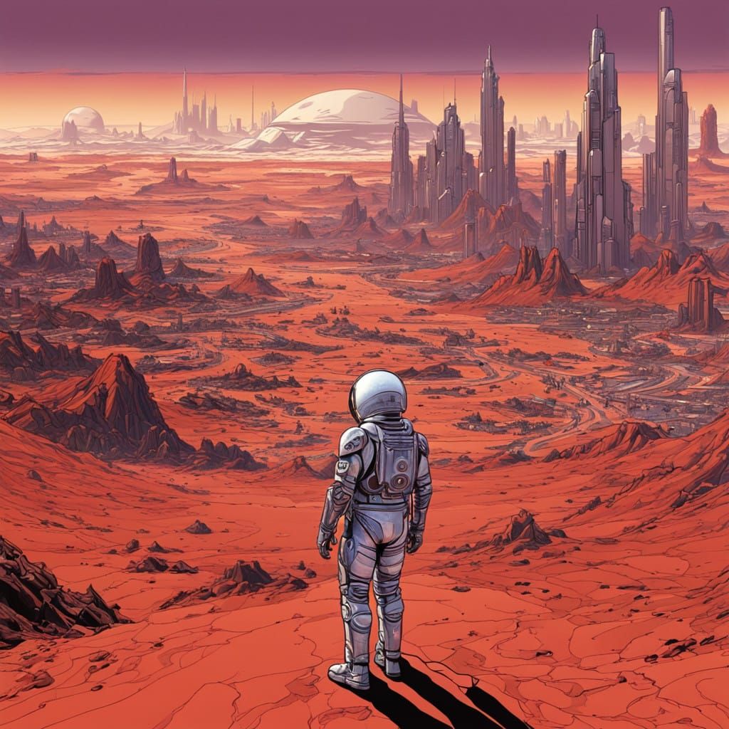 Cyberpunk Mars Cityscape in Vibrant Color