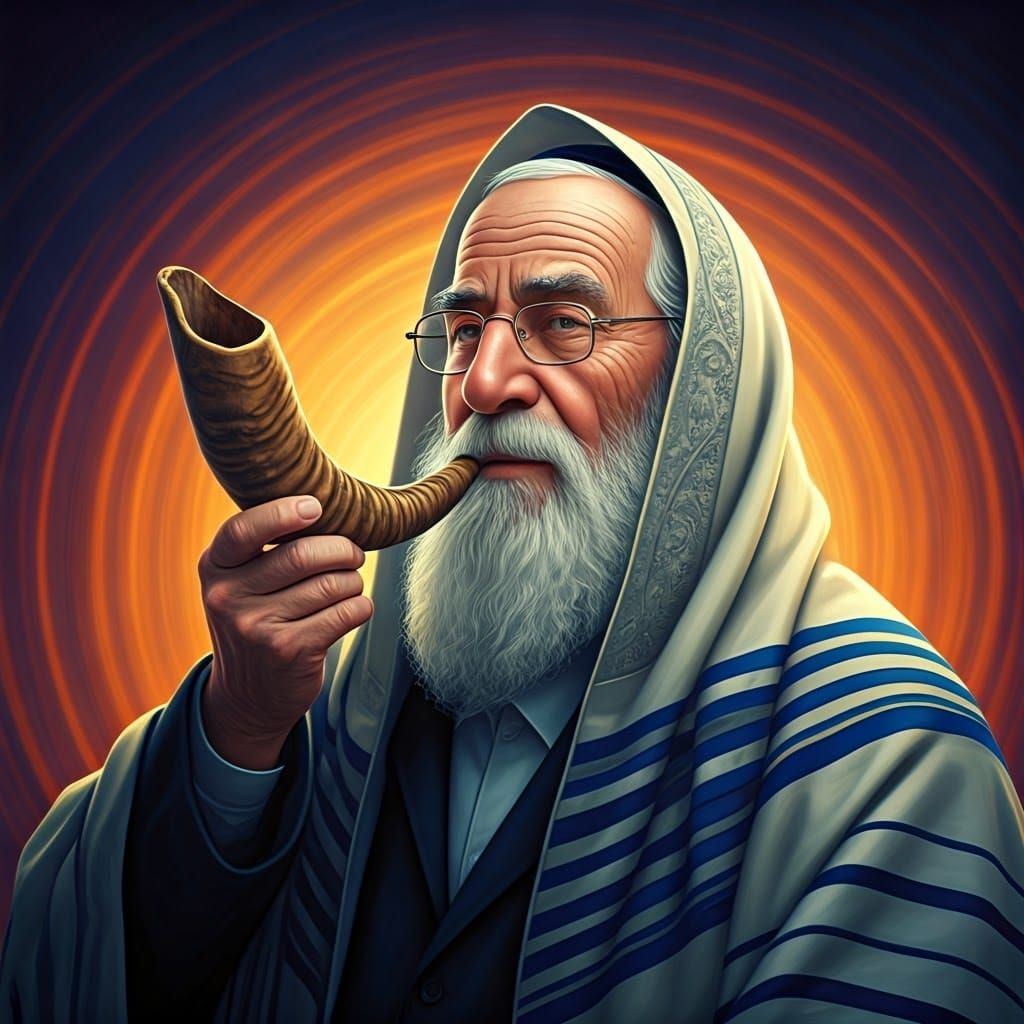 Jewish Man Blowing Shofar in Pixar Animation Style